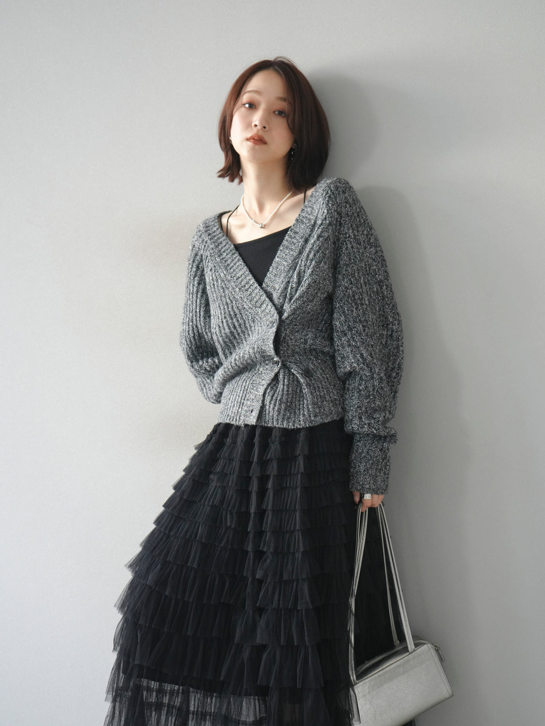 [予約]2WAYボタンニットカーディガン/gray