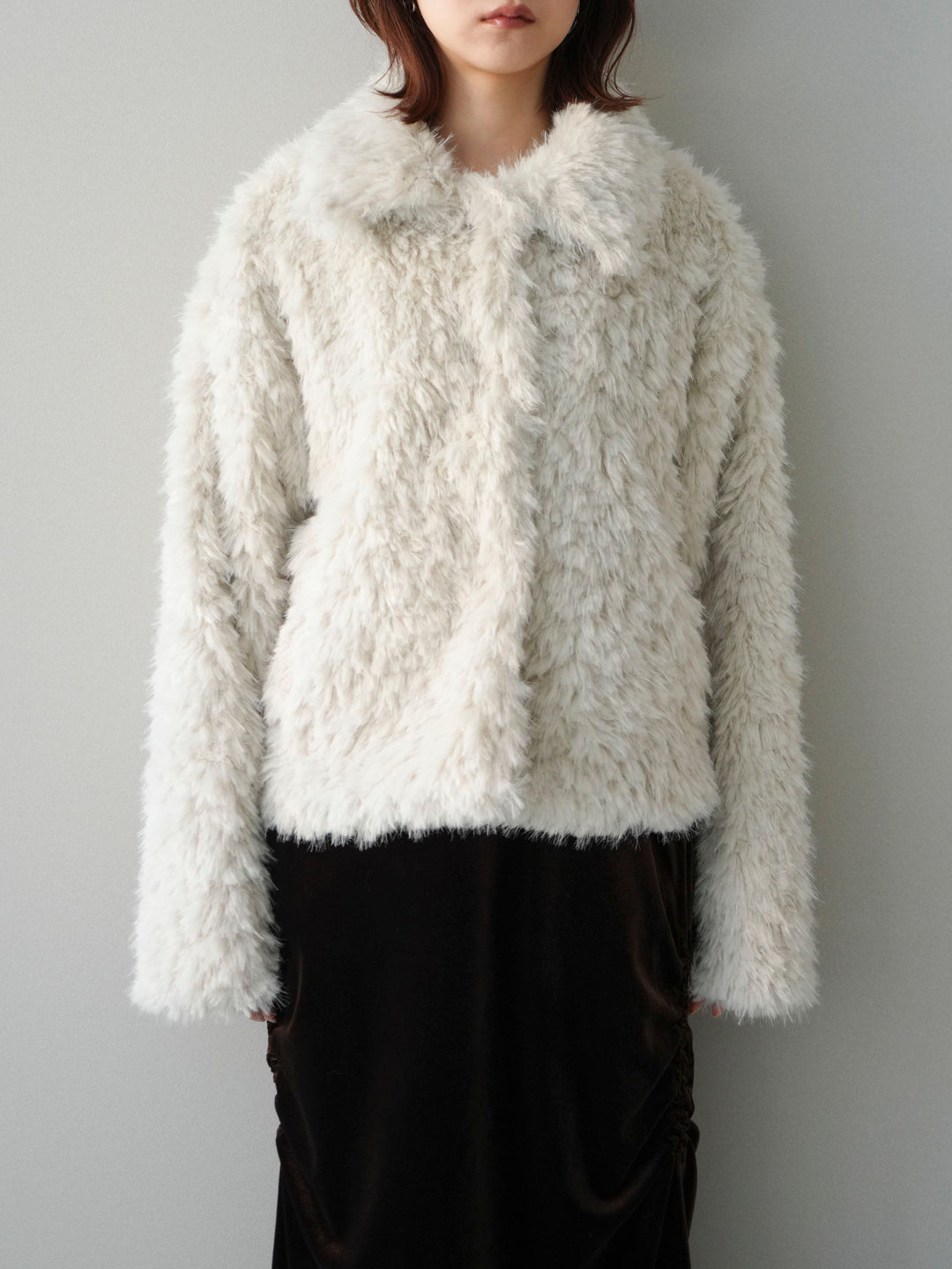 [予約]フェイクファー襟付きショートブルゾン/ivory