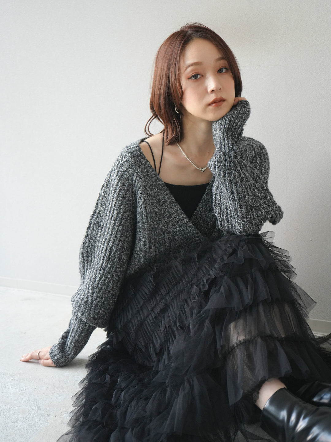 [予約]2WAYボタンニットカーディガン/gray