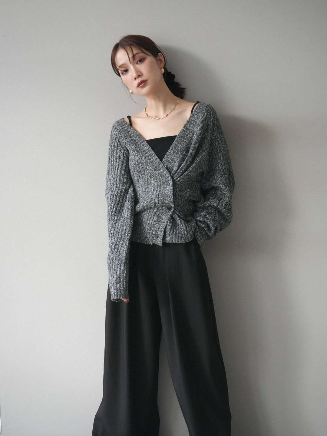 [予約]2WAYボタンニットカーディガン/gray