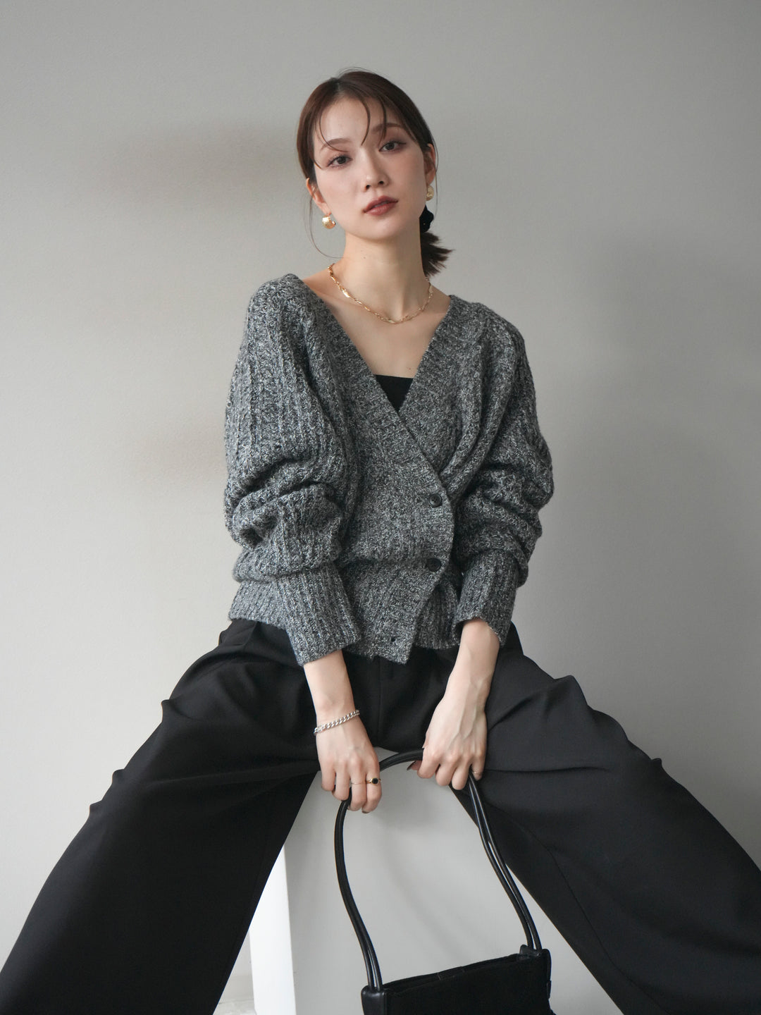 [予約]2WAYボタンニットカーディガン/gray