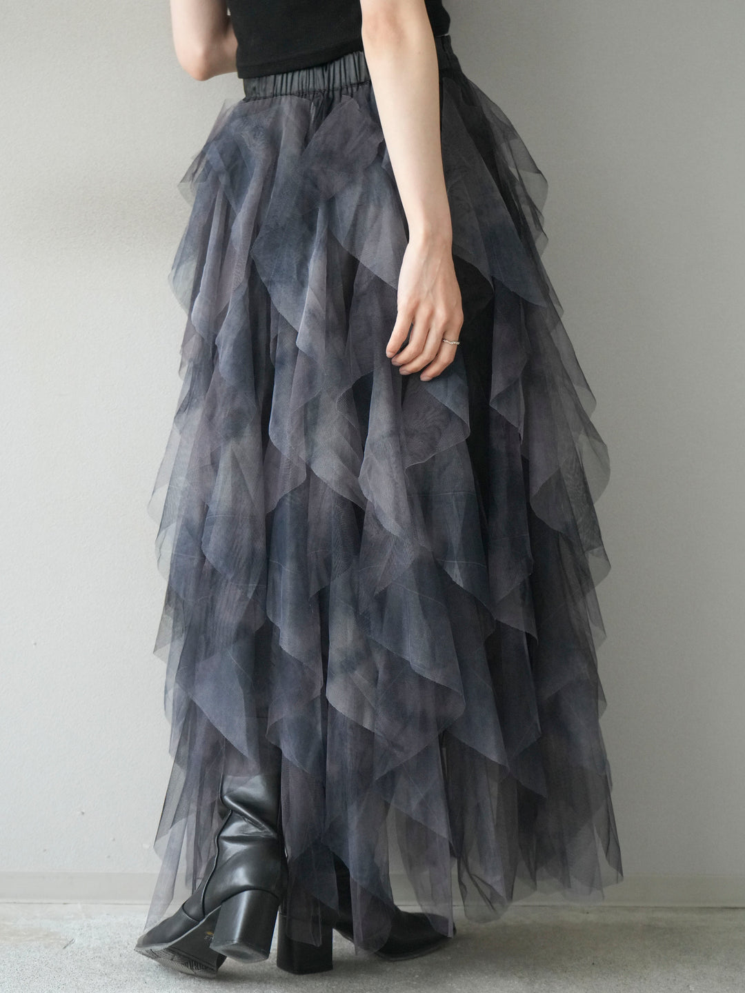 [予約]ニュアンス柄フリルチュールスカート/navy　　