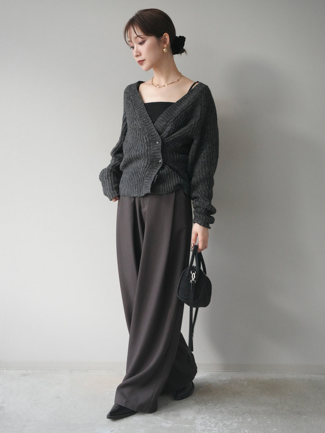 [予約]2WAYボタンニットカーディガン/charcoal