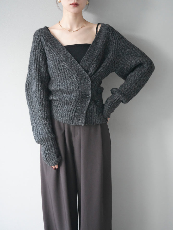[予約]2WAYボタンニットカーディガン/charcoal