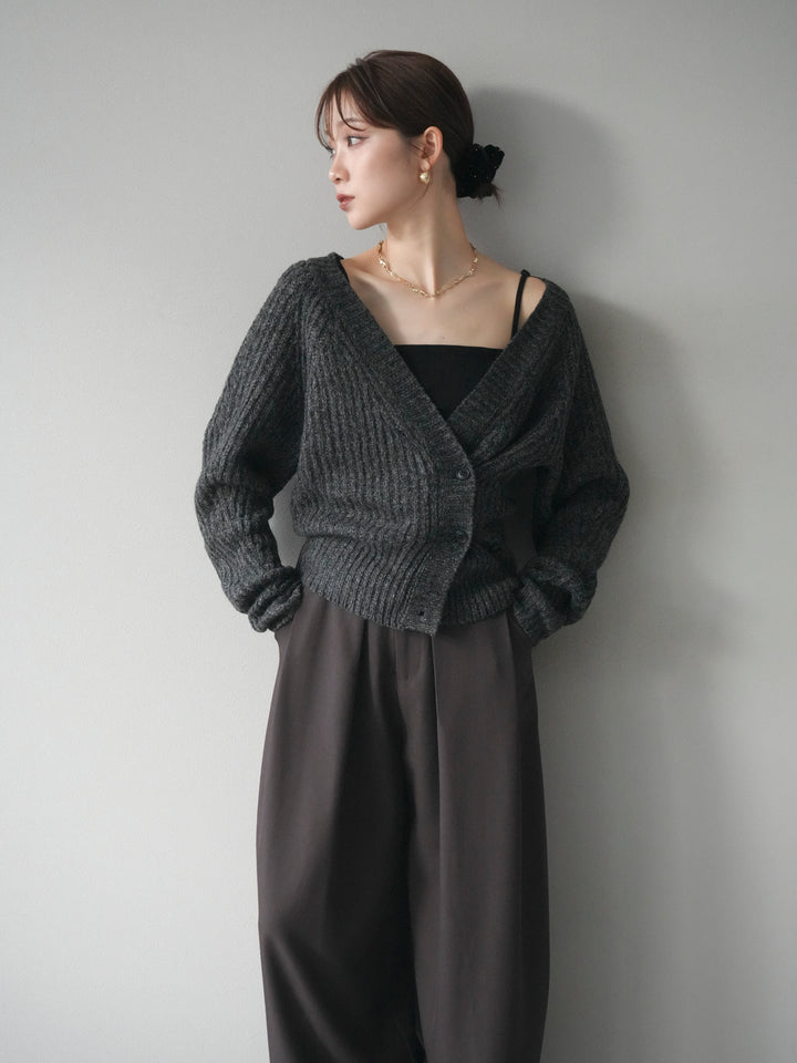 [予約]2WAYボタンニットカーディガン/charcoal