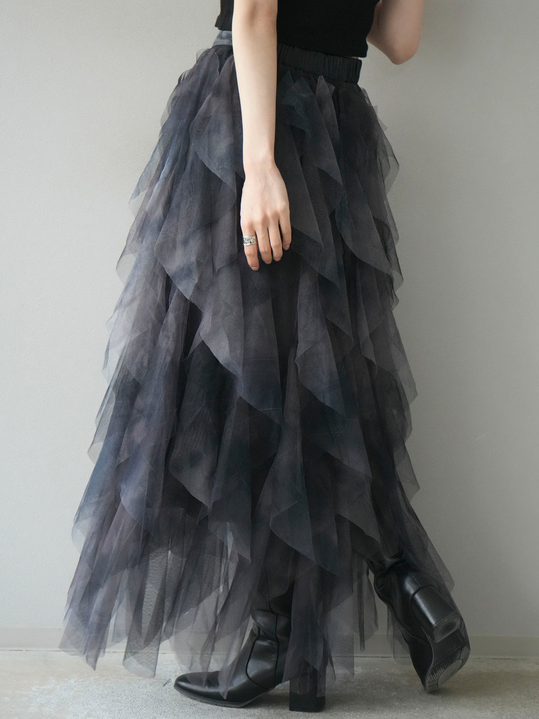 [予約]ニュアンス柄フリルチュールスカート/navy　　