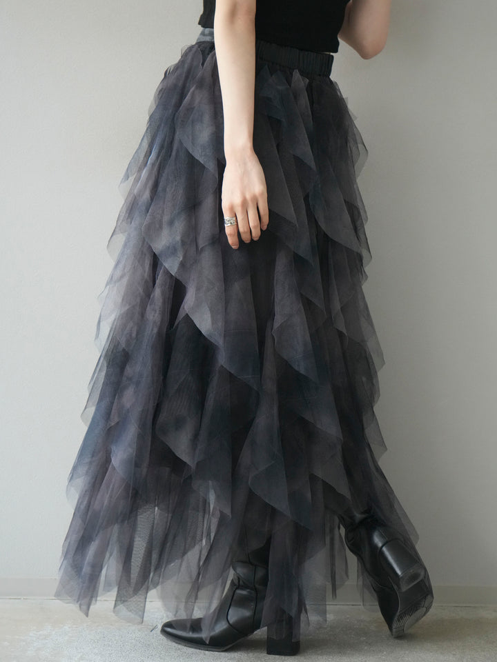 [予約]ニュアンス柄フリルチュールスカート/navy　　