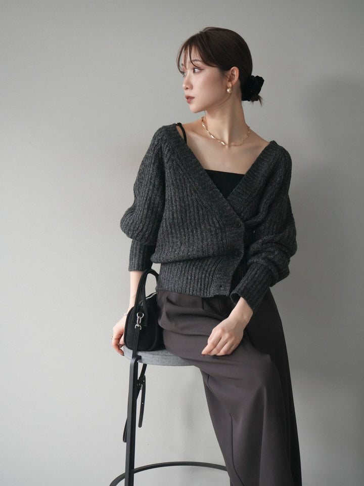 [予約]2WAYボタンニットカーディガン/charcoal
