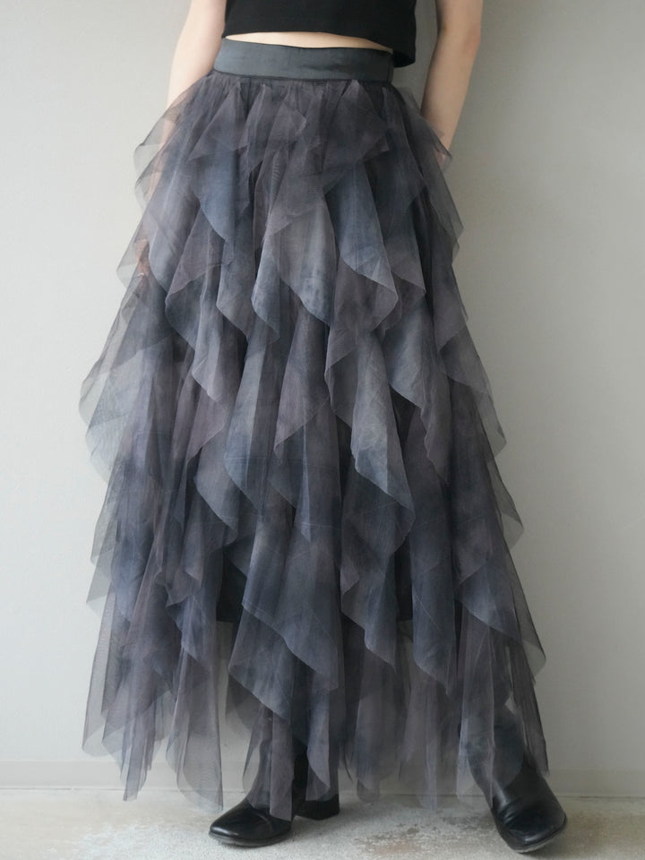 [予約]ニュアンス柄フリルチュールスカート/navy　　