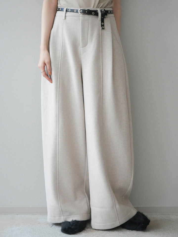 [予約]ベルト付き裏起毛ワイドパンツ/ecru