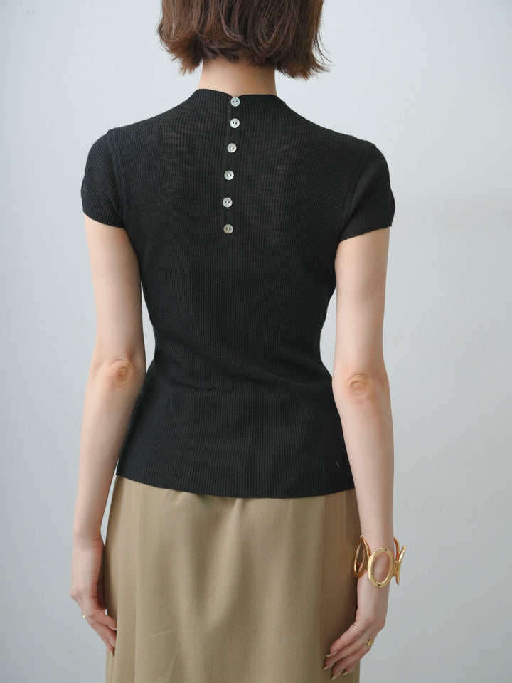 [予約]シアーバックボタンリブニットトップス/black