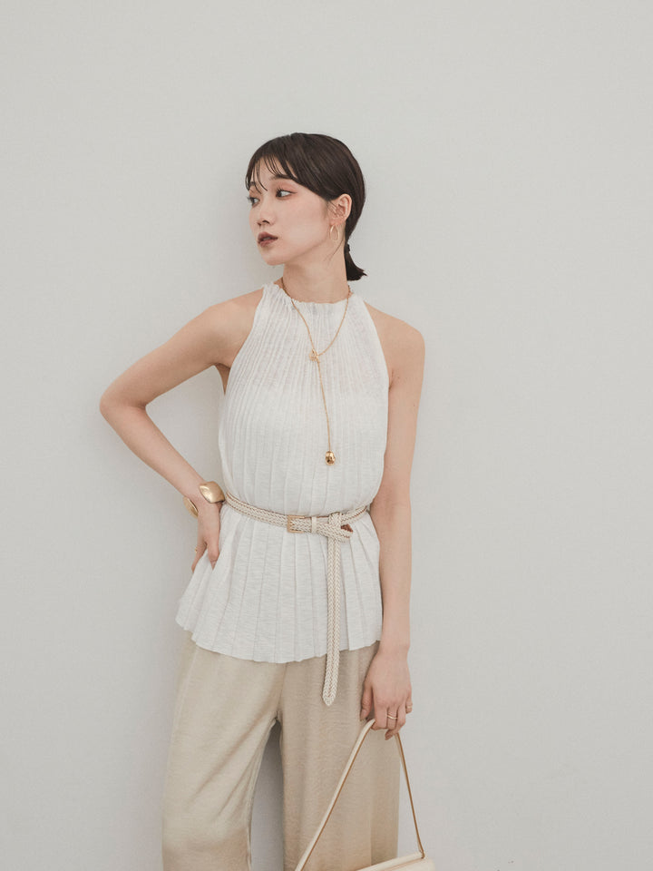 [SET]プリーツニットキャミソール+サテンイージーパンツ(2set)