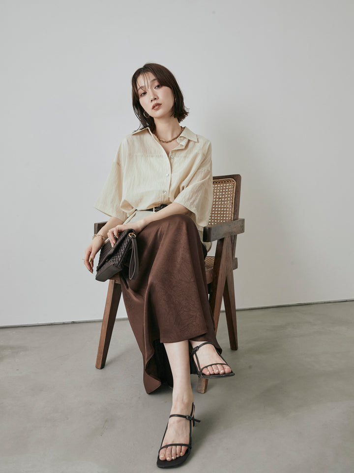 [予約]サテンワッシャーナロースカート/ブラウン