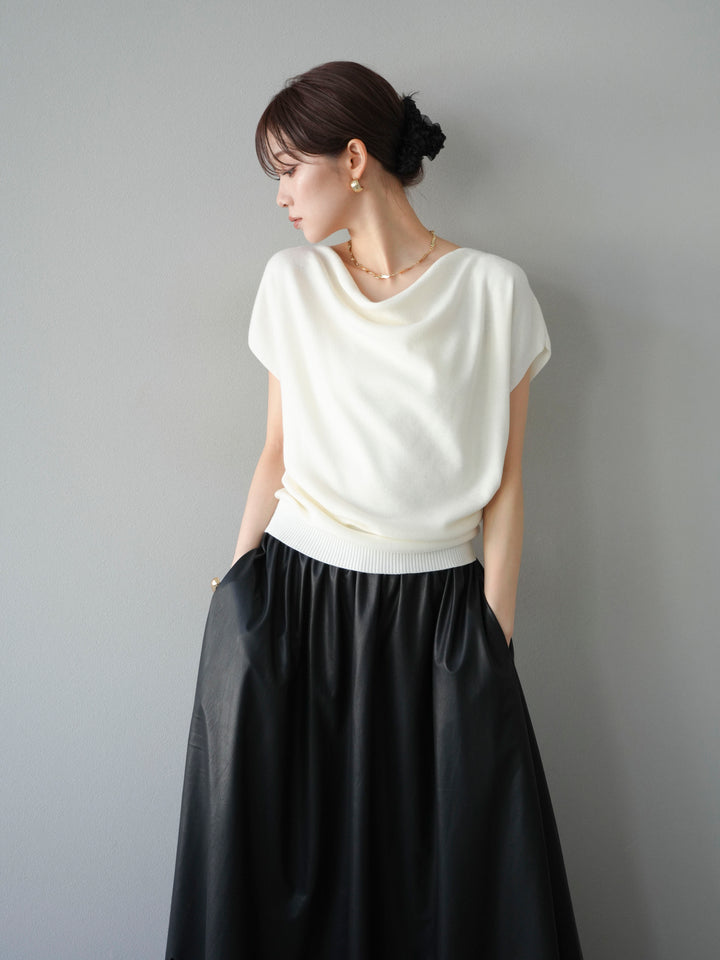[予約]ドレープドルマンフレンチスリーブニットトップス/アイボリー