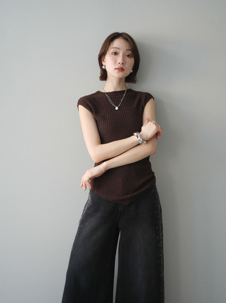 [予約]サイドシャーリングボトルネックノースリーブニットプルオーバー/brown