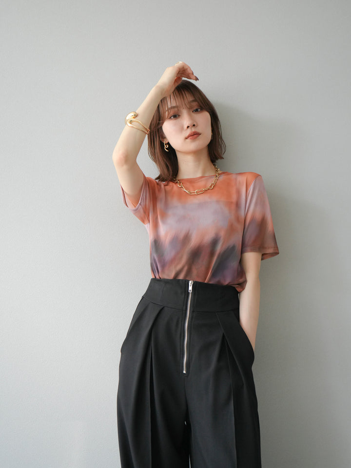 [予約]タイダイ柄シアーハーフトップス/オレンジ