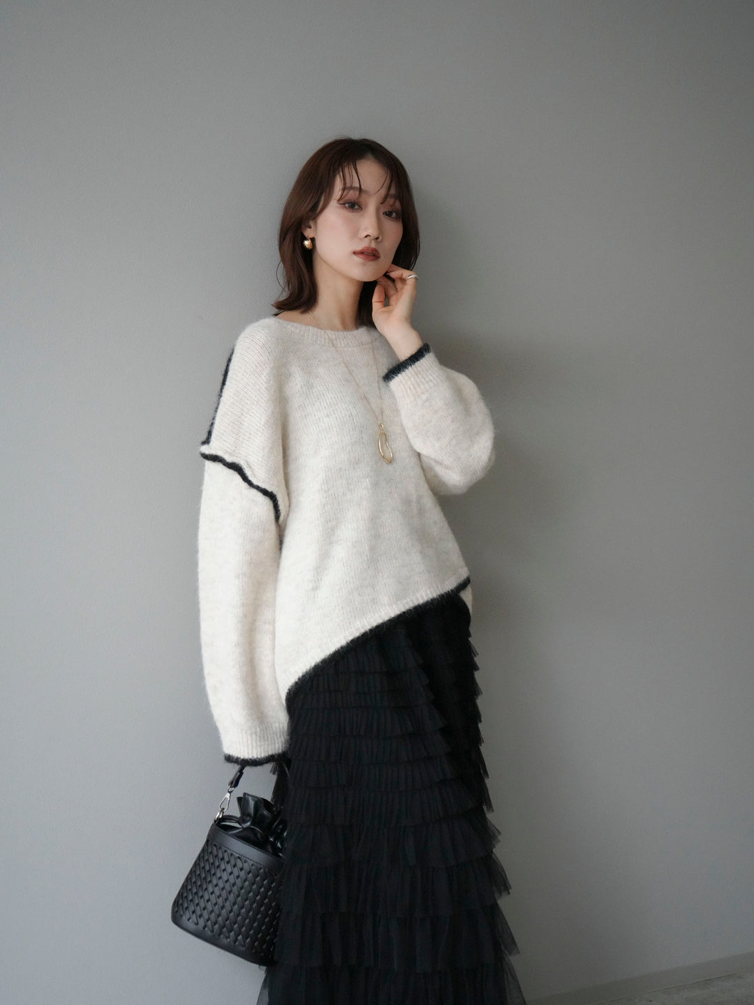 [SET]バイカラーレイヤードデザインニットプルオーバー+バイカラーレイヤードデザインニットプルオーバー(2set)