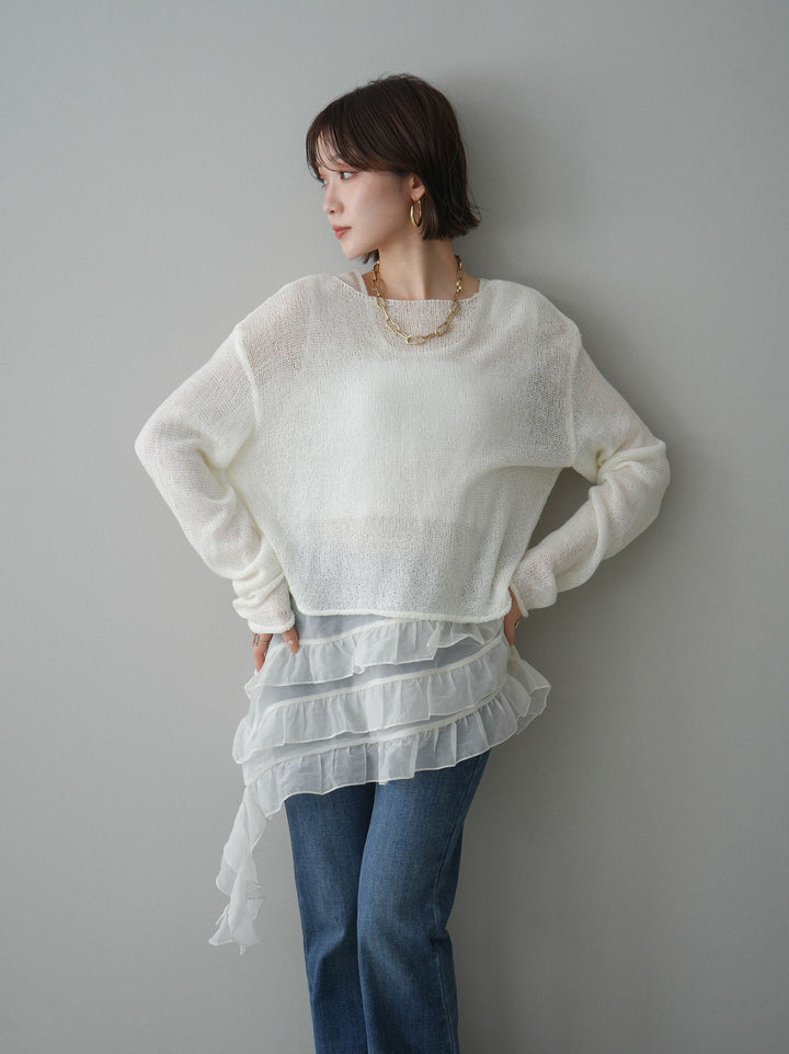 [予約]ラッフルオーガンジータンクトップ＆ニットアンサンブル/white