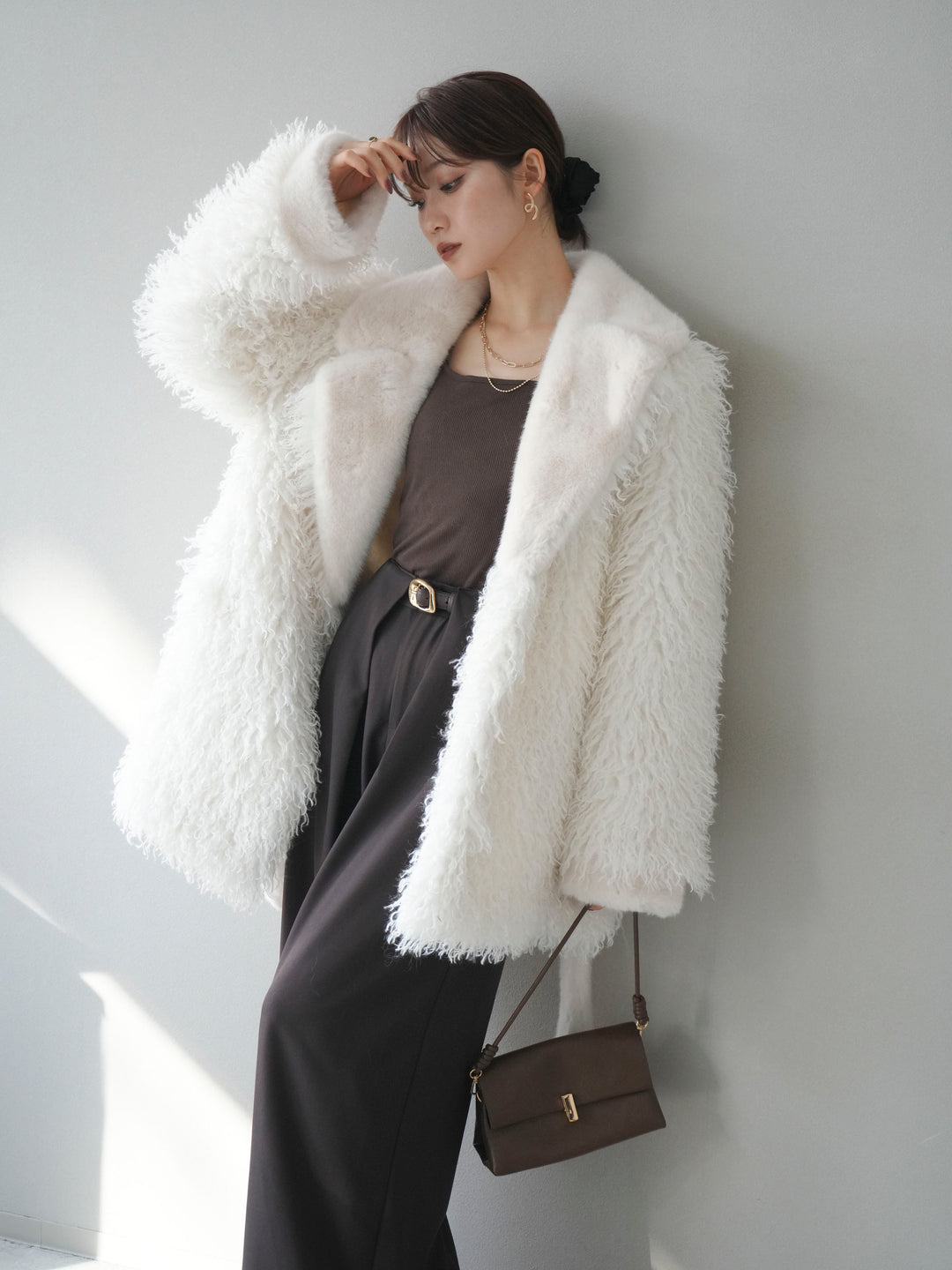 [予約]異素材ファー×ムートンコート/ivory