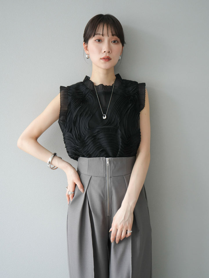 [予約]チュールジャガードノースリブラウス/ブラック