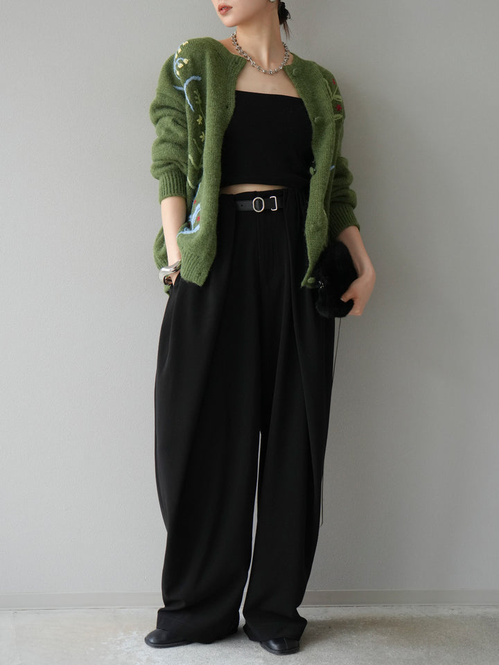 [予約]フラワー刺繍ニットカーディガン/グリーン