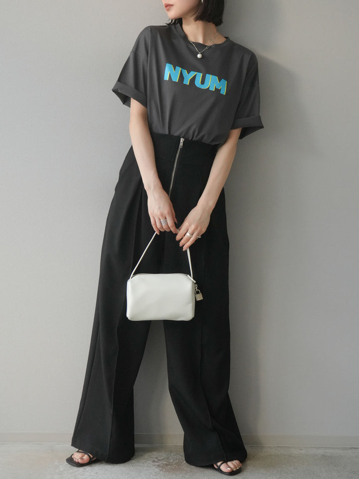 [預訂]“NYUM”標誌印花乾爽觸感棉質T卹/炭灰色