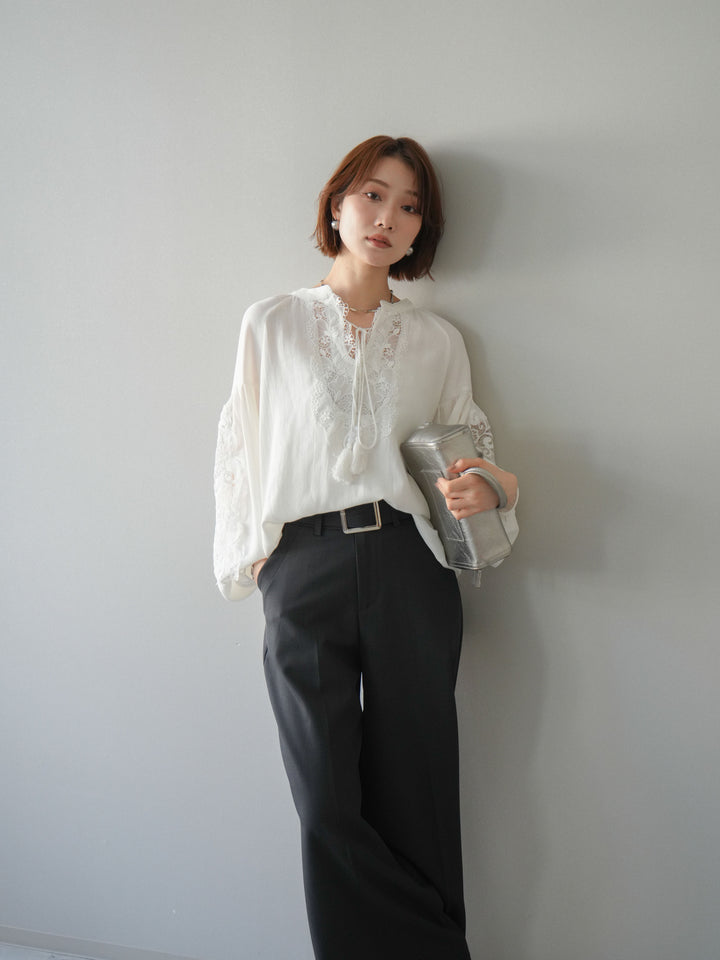 [予約]レーススリーブスキッパーブラウス/white