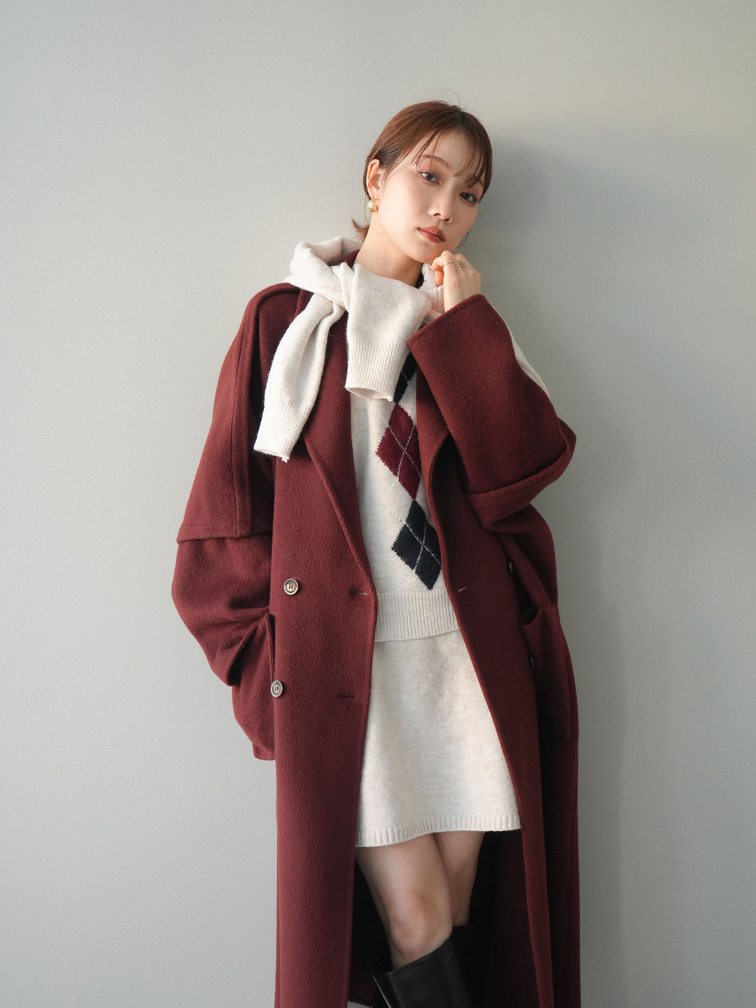 [20%オフ]カシミヤ100%ダブルブレストロングコート/red