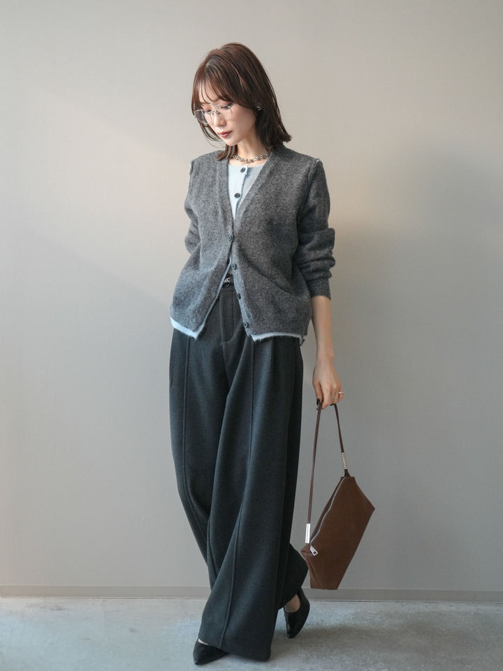 [予約]ベルト付き裏起毛ワイドパンツ/charcoal