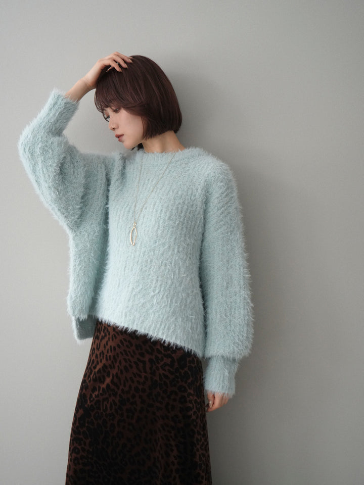 [予約]ボリュームスリーブシャギー MIXニットプルオーバー/mint