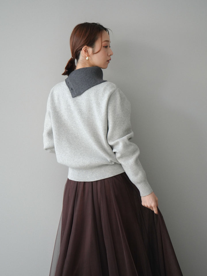 [予約]デザインネックバイカラーニットプルオーバー/gray