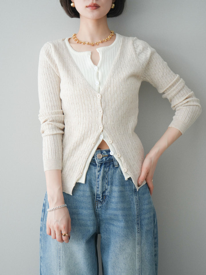 [予約]バイカラーレイヤードニットカーディガン/white