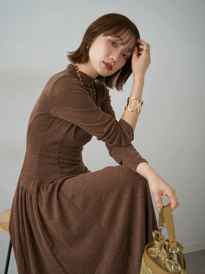 [SET]モックネックドレープニットソーワンピース+モックネックドレープニットソーワンピース(2set)