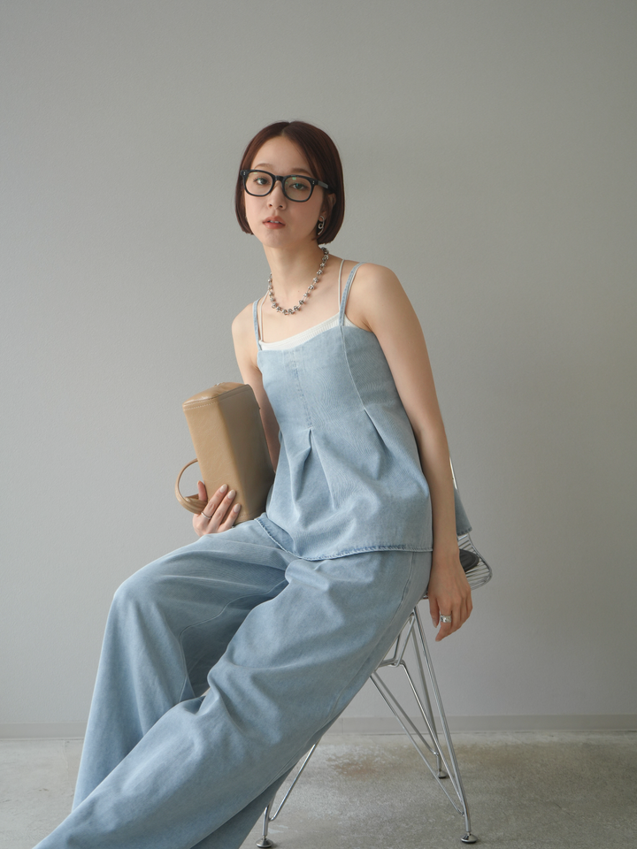 [SET]デニムタックフレアキャミソール＆イージーワイドパンツSET UP(2set)