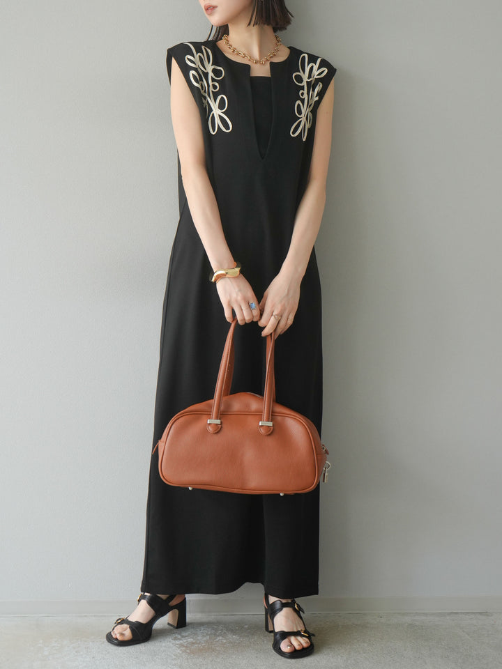 [予約]ライトポンチコード刺繍ワンピース/ブラック