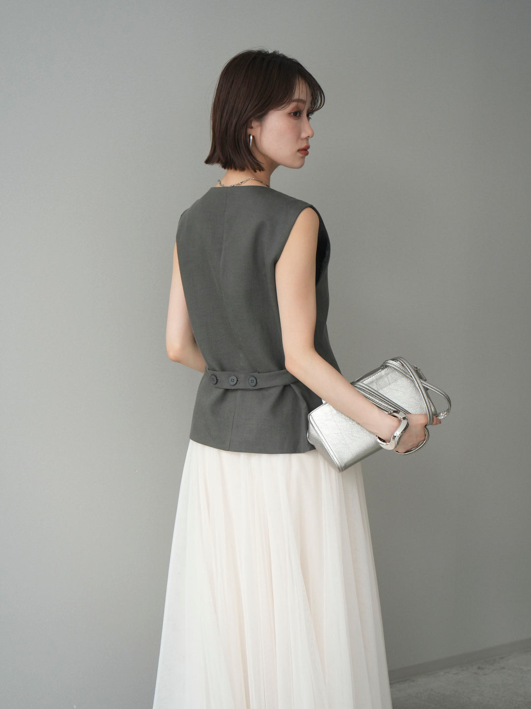 [予約]リネンタッチVネックジレ/khaki