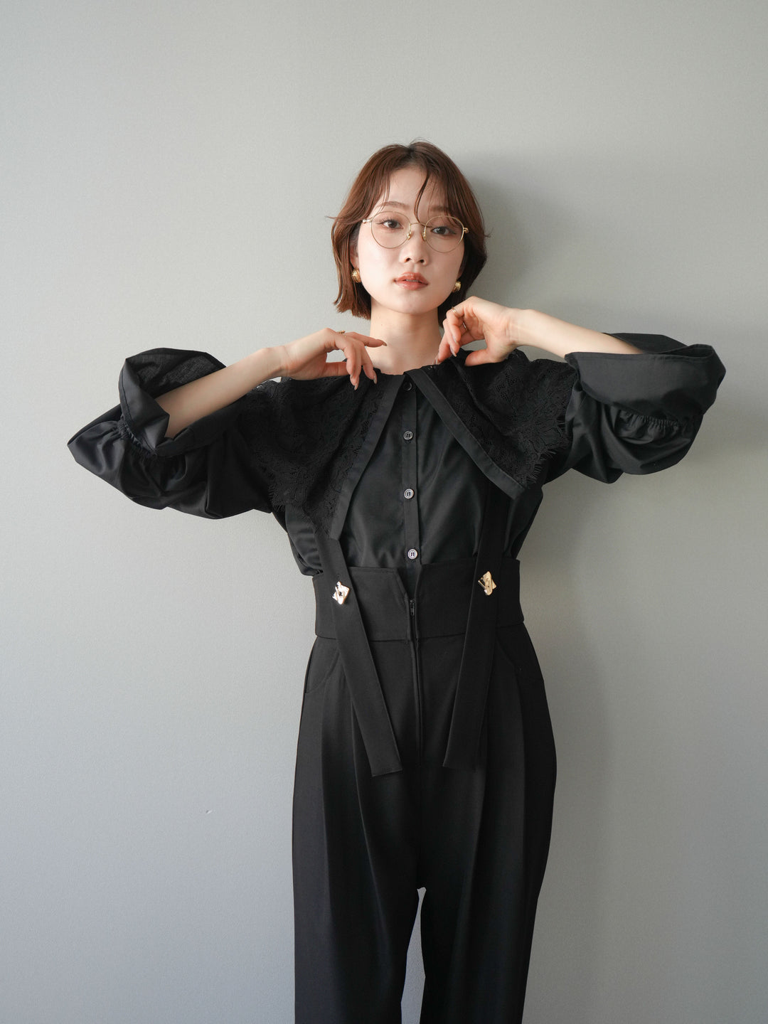 [予約]ビッグレースカラーブラウス/black