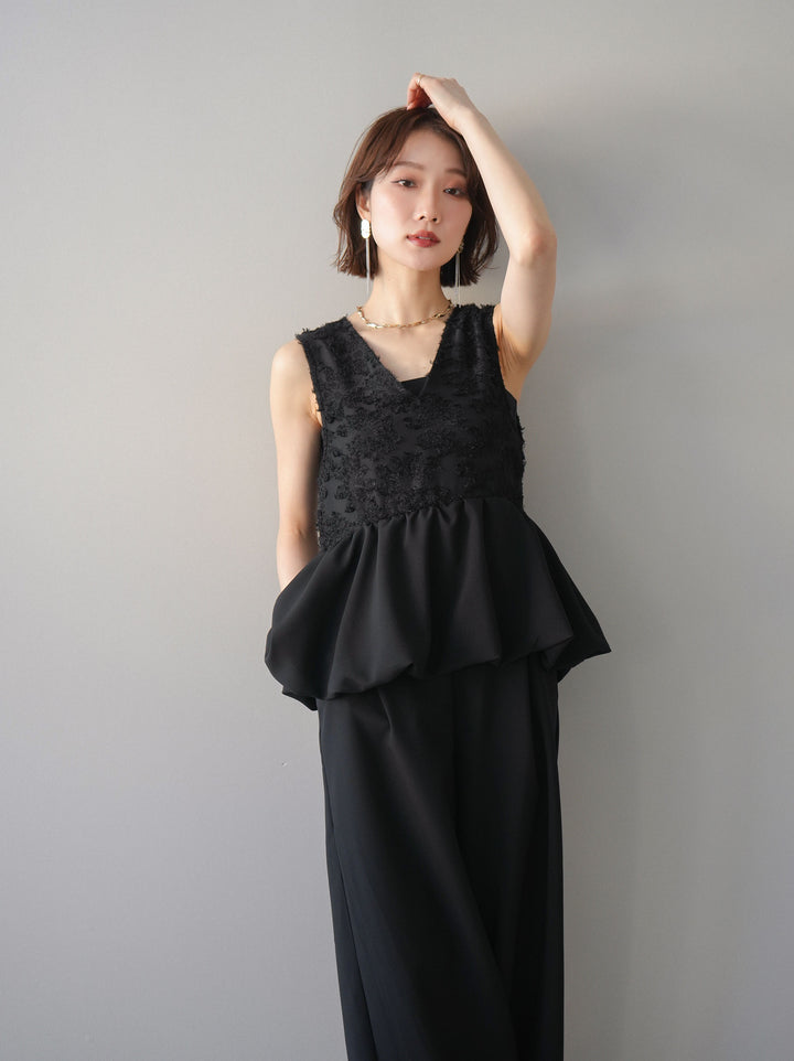 [SET]ジャガードレースぺプラムドッキングサロペット+選べるアクセセット(2set)