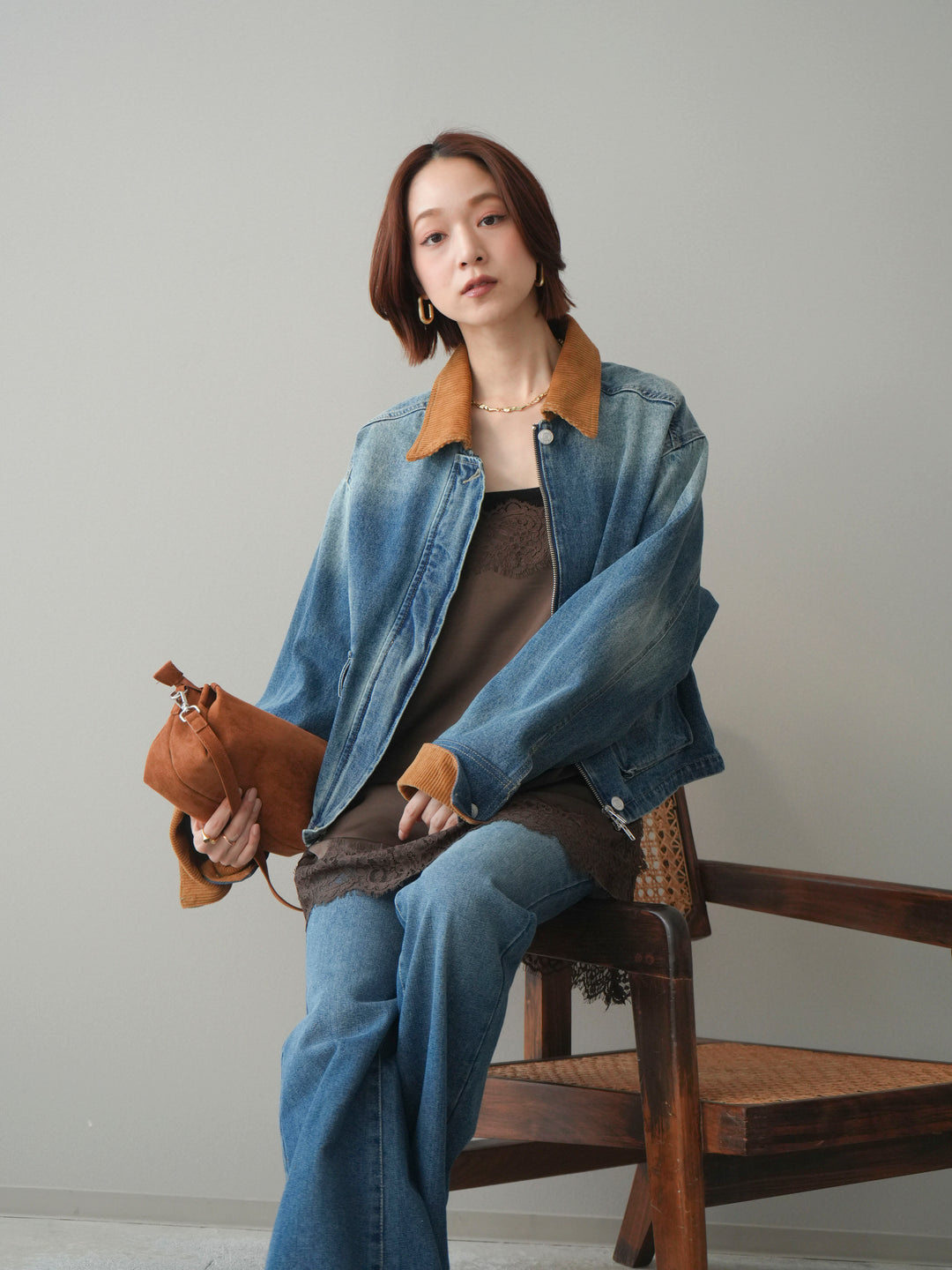 [予約]コーデュロイ×デニムショートカバーオール/blue