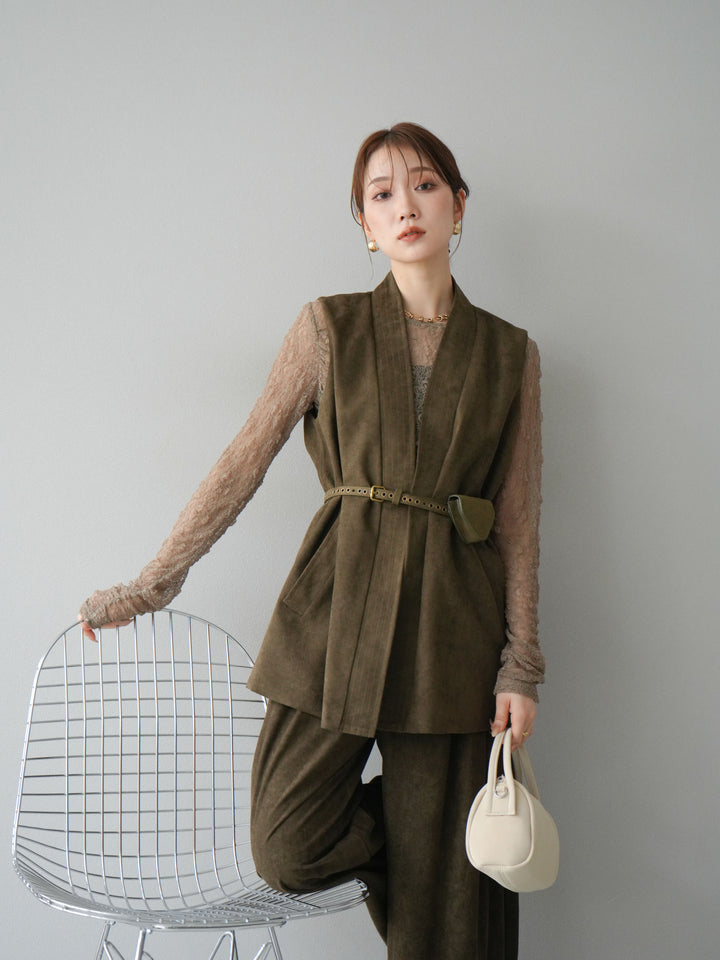 [SET]ポーチベルト付スウェードジレ×パンツSET UP(2set)