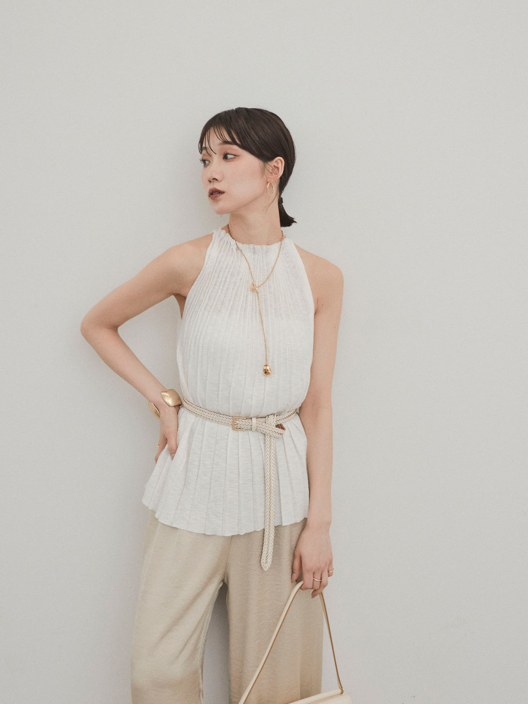 [予約]プリーツニットキャミソール/アイボリー