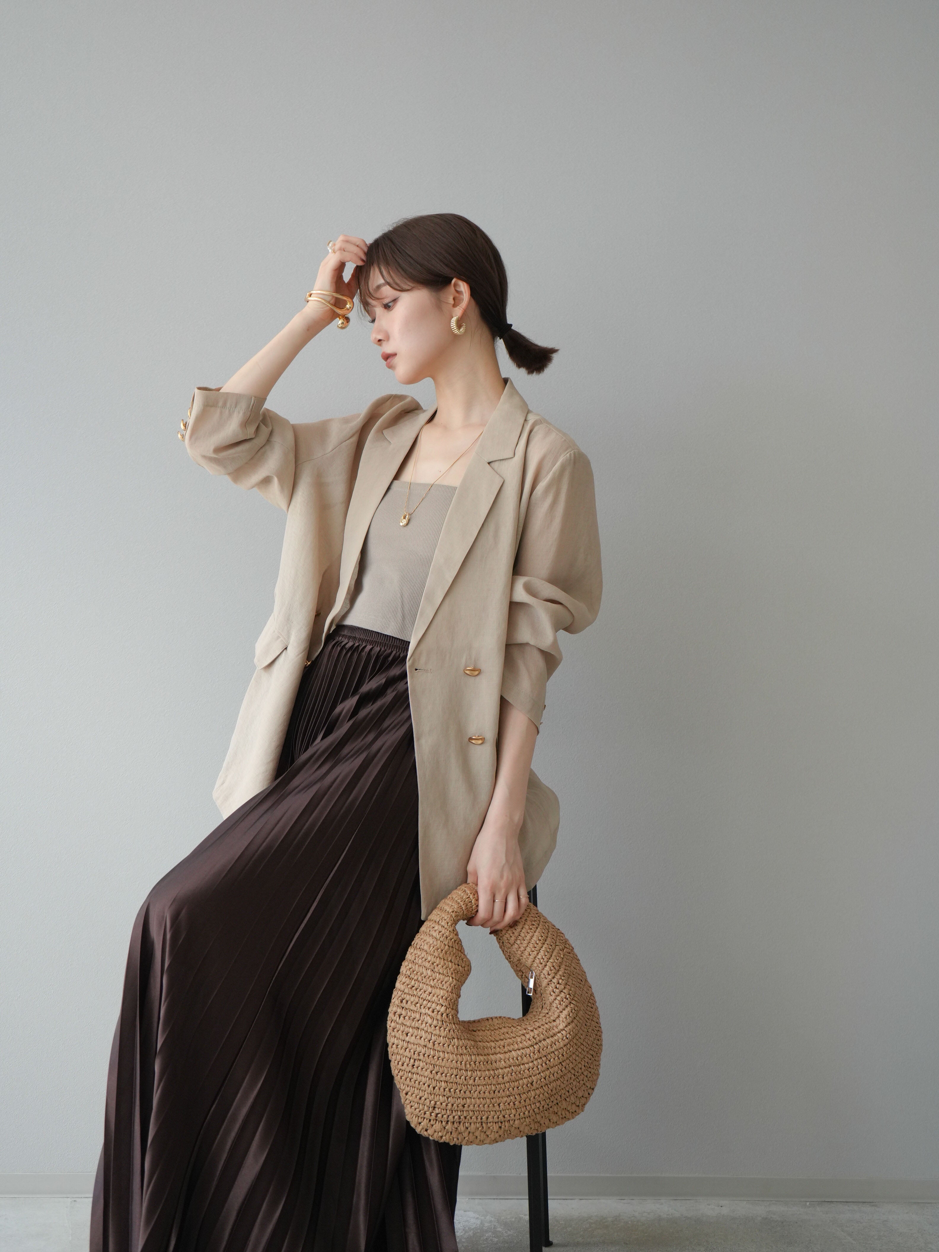 予約]ゴールドボタンシアージャケット/ベージュ – Lumier