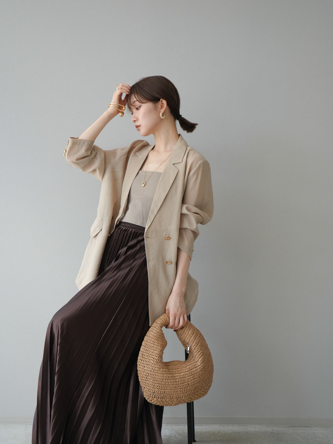 [予約]ゴールドボタンシアージャケット/ベージュ