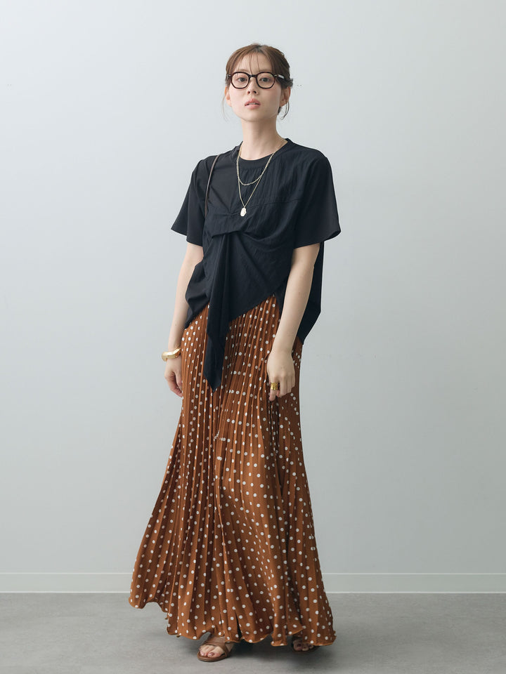 [SET]ラッフルドッキングTEE+ドットアコーディオンプリーツスカート(2set)