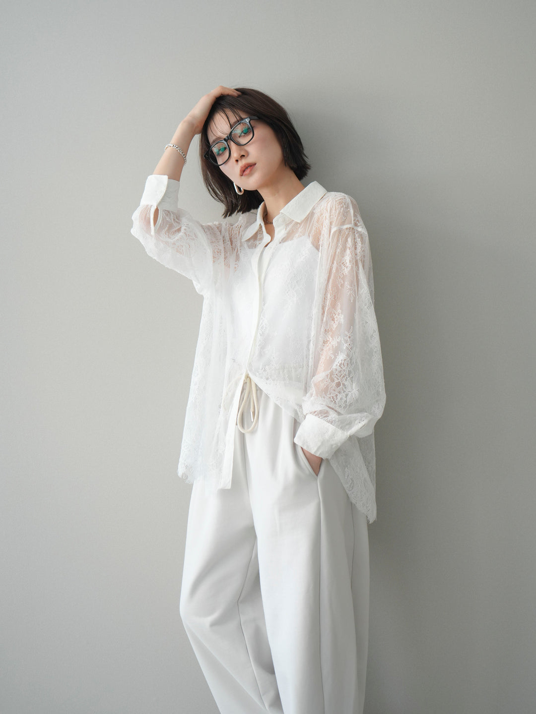 [予約]総レースボリュームスリーブシャツ/off