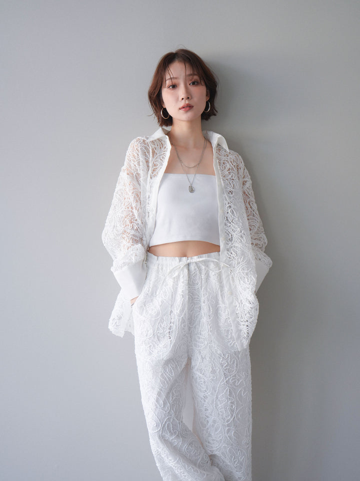 [SET]シアーコードレースオーバーシャツ+シアーコードレースイージーパンツ(2set)