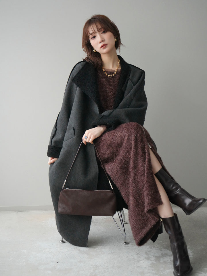 [SET]アウトシーム裏ボアコート+ラメシャギートップス(2set)