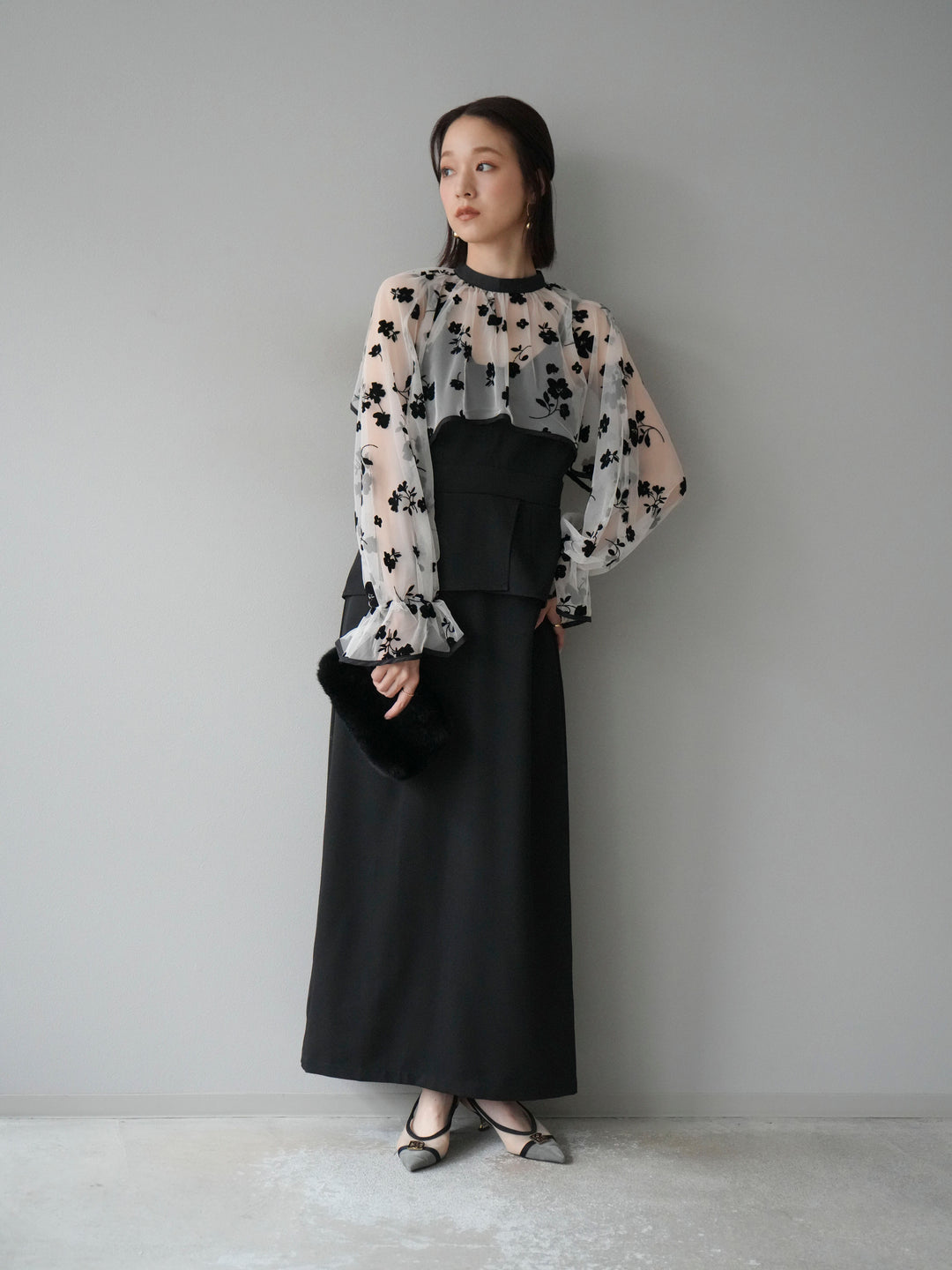 [予約]チュールフラワーフロッキーショートブラウス/ホワイト