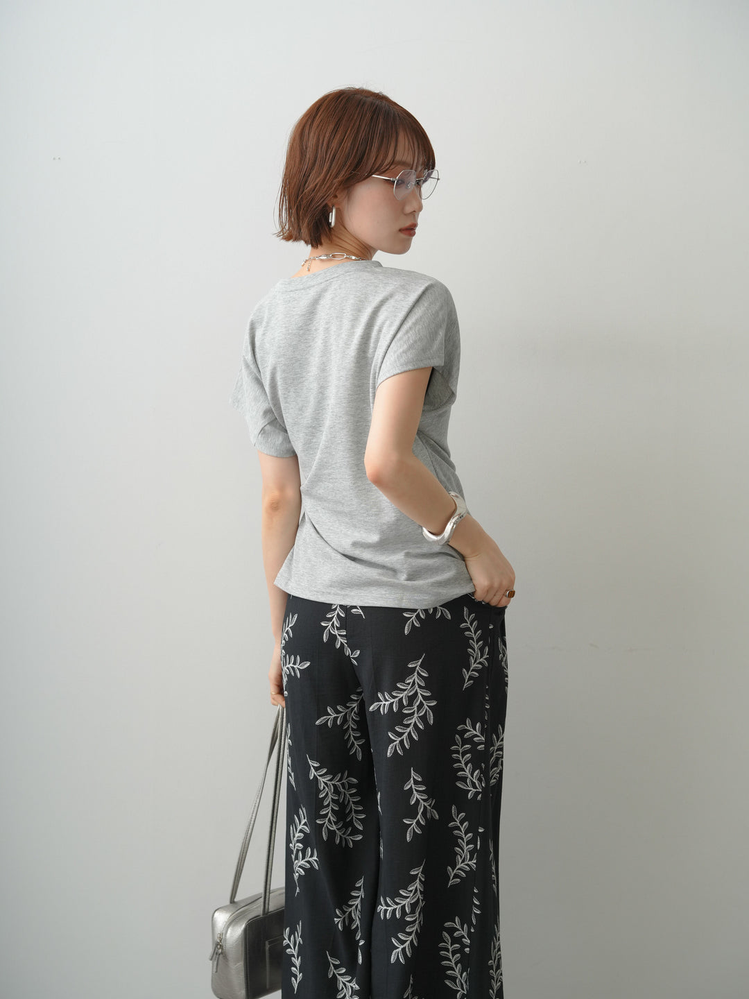[SET]サイドノットTEE+リーフプリントタックワイドパンツ(2set)