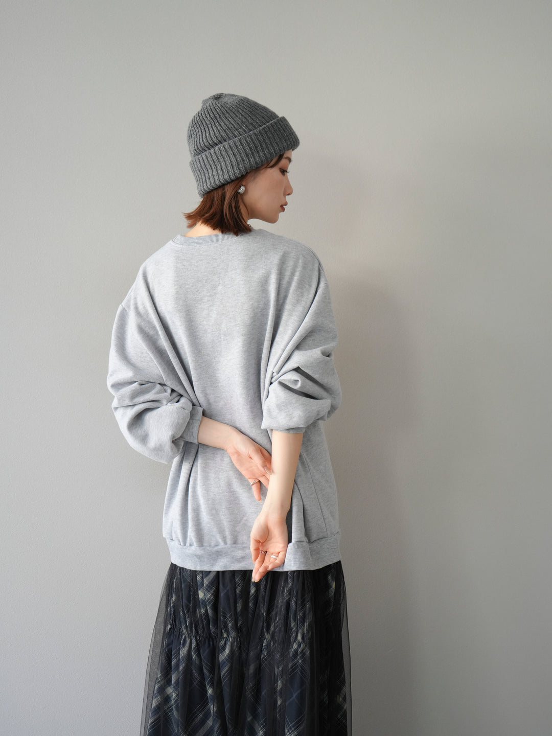 [予約]スウェットドッキングチェック柄レイヤードワンピース/グレー